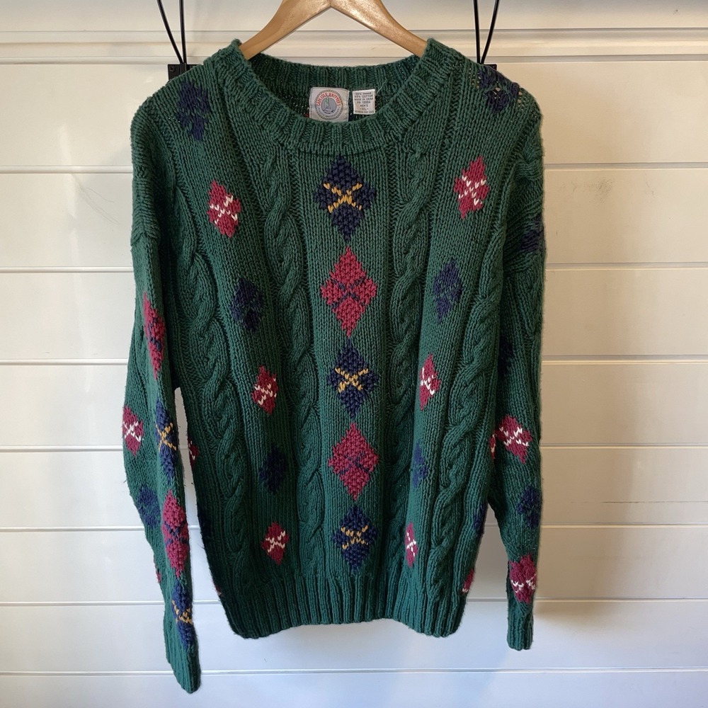 Vintage Cape Isle Knitters Crew Neck Hand Knitted Knit Sweater Green‎ Size: XL - Picture 2 of 6